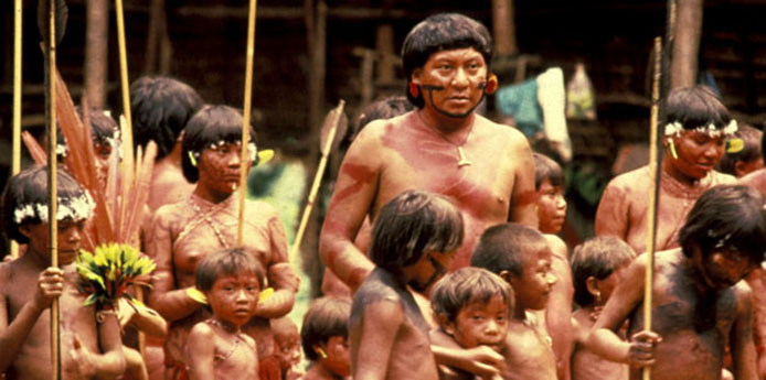 Davi Yanomami with Yanomami children,  Brazil