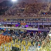 HD Panorama, Many Dancers and Yellow Float at End of Parade, Carnaval Champion's Parade Samba Performance, Sambadrome Marquês de Sapucaí (Sambódromo), Rio de Janeiro, Brazil